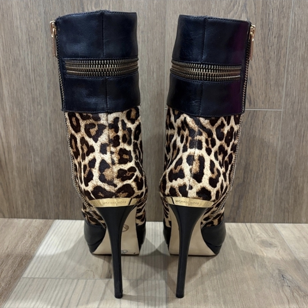 Michael Kors Haya Platform Stilleto Zipper Leopard Printed Hair-Calf Bootie 9.5 - Picture 4 of 11